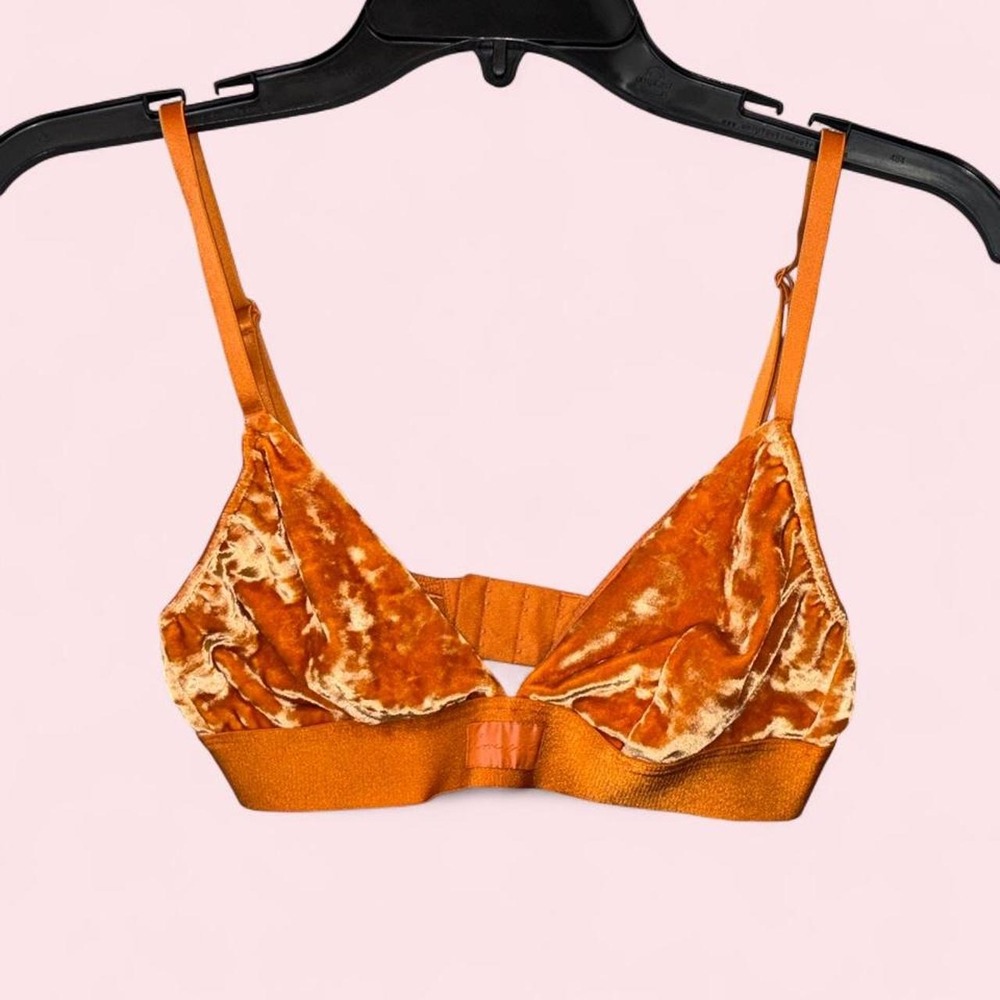 PINK Victoria's Secret Crushed Velvet Bralette XS Burnt Orange Triangle Bra Y2K